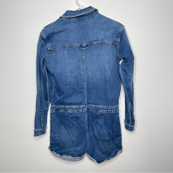 Nanette Lapore Denim Jean Long Sleeved Romper Size XS Cut Off Style Shorts - Picture 4 of 6